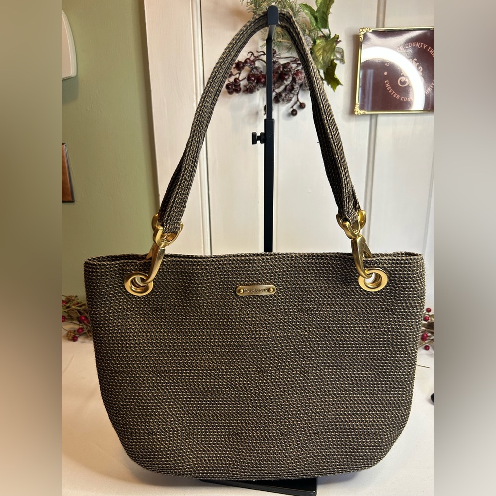 Eric Javits Brown Woven Tote with Gold Hardware
